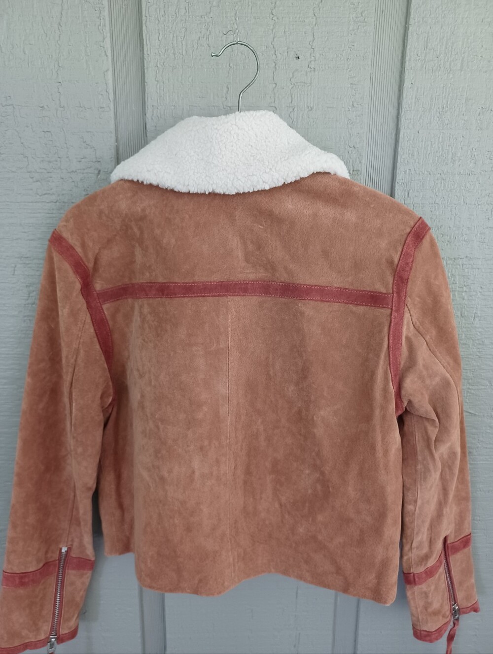 BLANKNYC Caramel Sauce Suede Jacket Size S Faux Shearling Collar Full Zip Pocket - Picture 11 of 15